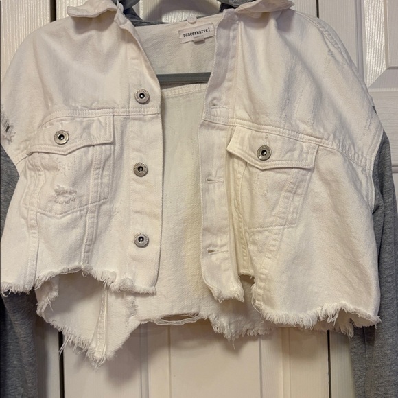 Dance & Marvel White and Gray Distressed Denim Jacket - Picture 3 of 6